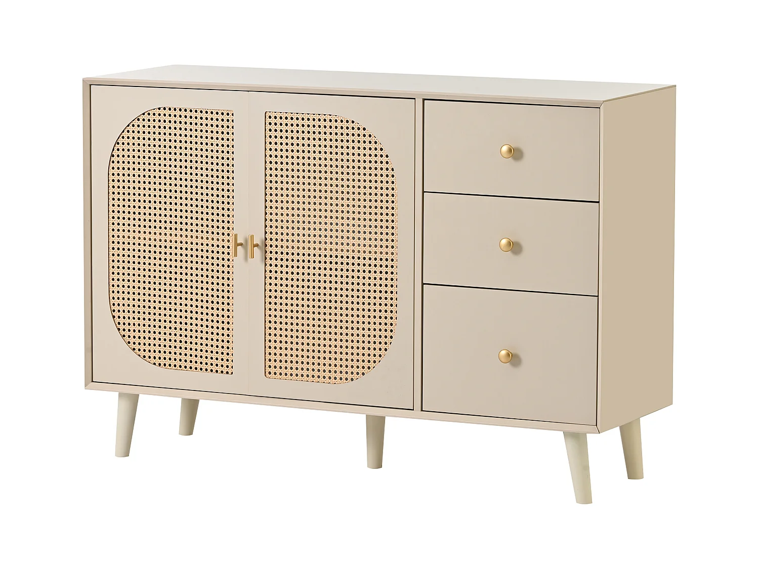 Buffet 2 portes et 2 tiroirs - Buffet avec portes en résine tressée - bois - pour salon et salle à manger