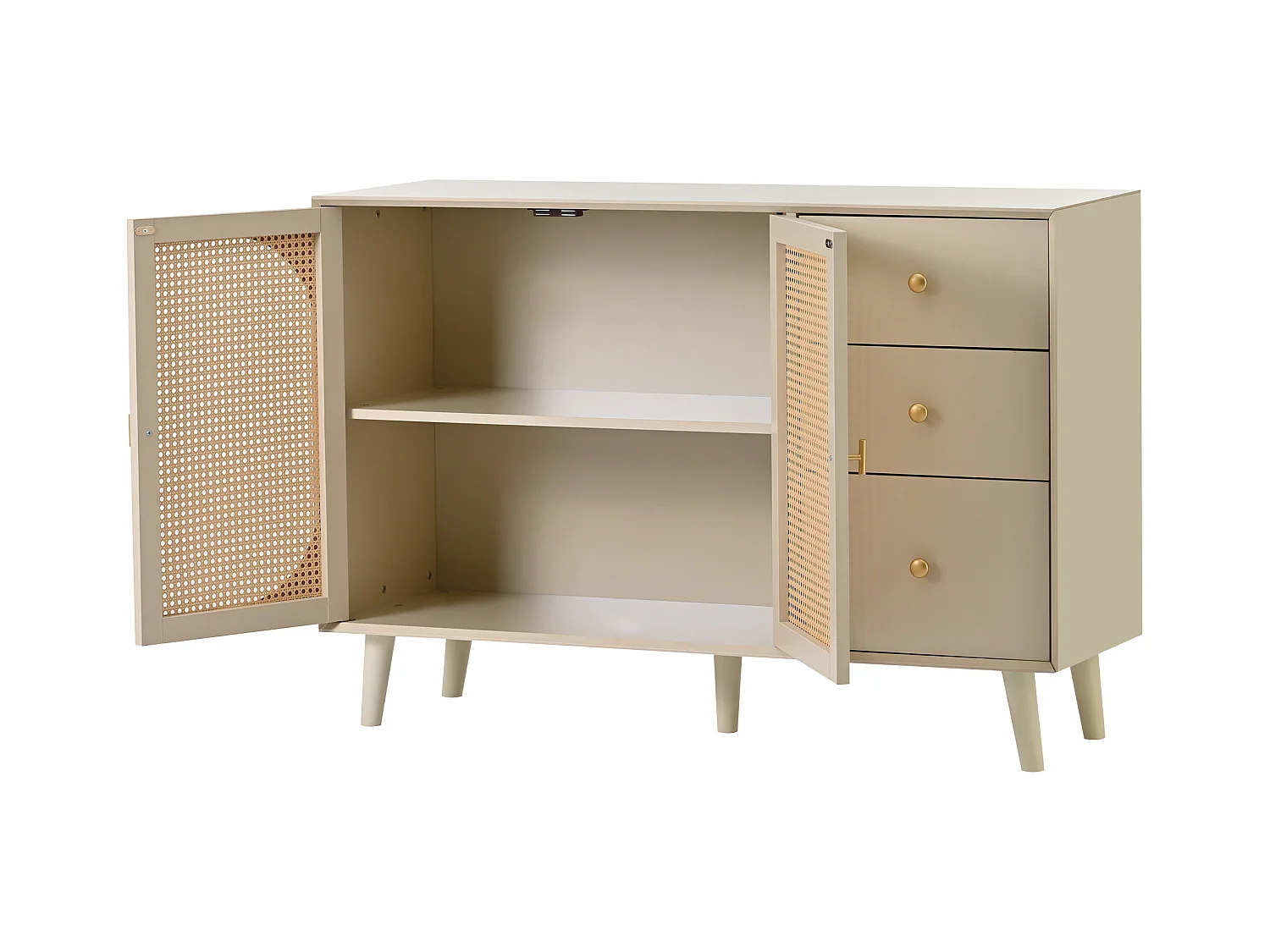 Buffet 2 portes et 2 tiroirs - Buffet avec portes en résine tressée - bois - pour salon et salle à manger