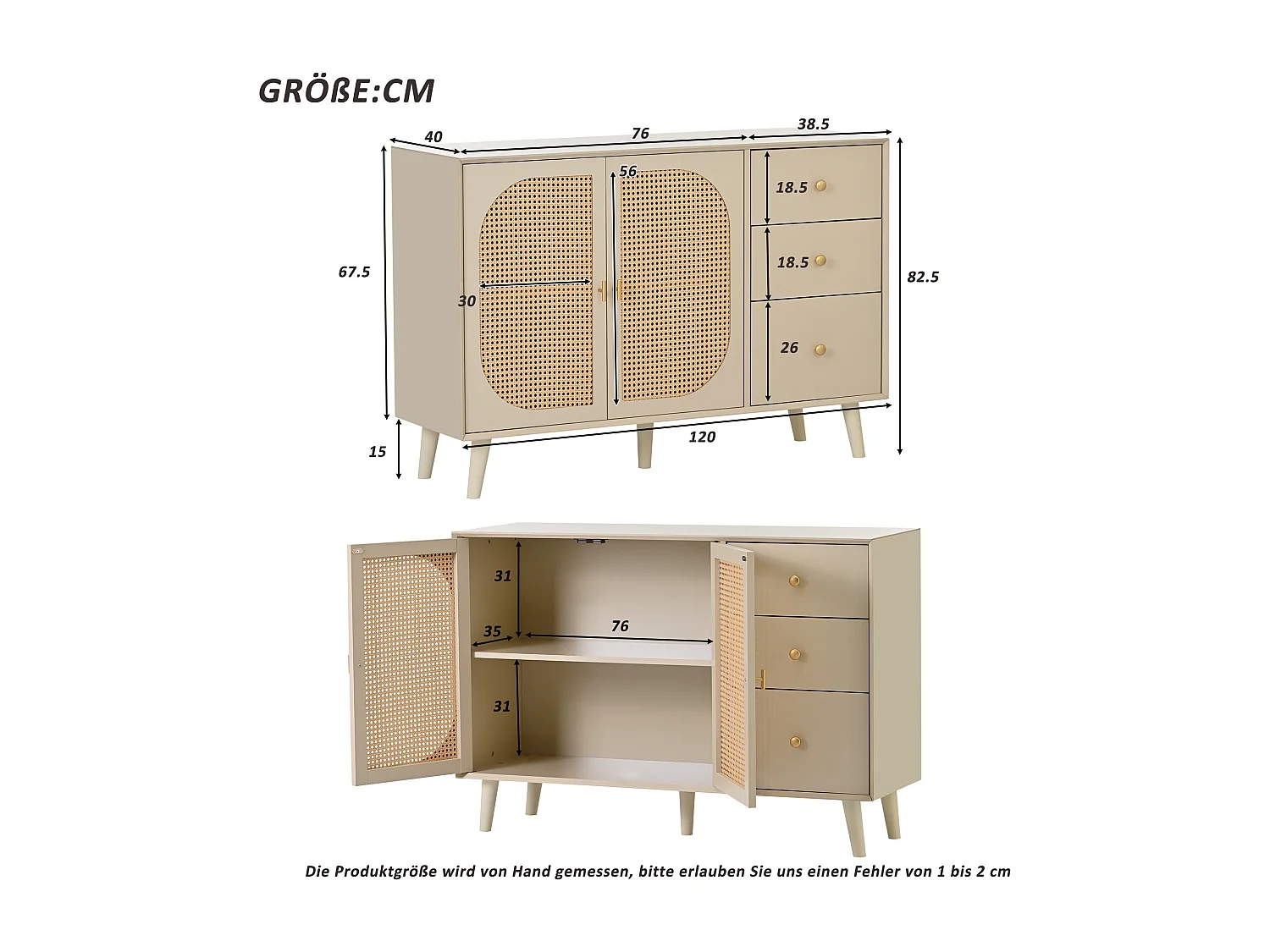 Buffet 2 portes et 2 tiroirs - Buffet avec portes en résine tressée - bois - pour salon et salle à manger