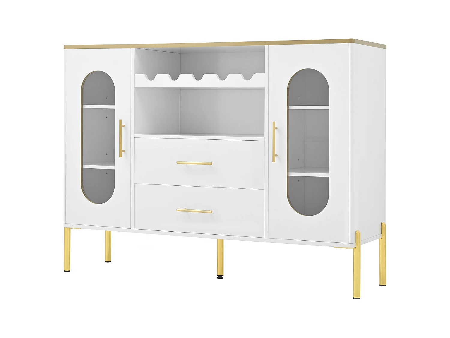 Buffet blanc avec casier à vin – Buffet 2 portes et 2 tiroirs – base réglable – Idéal pour la salle à manger et le salon