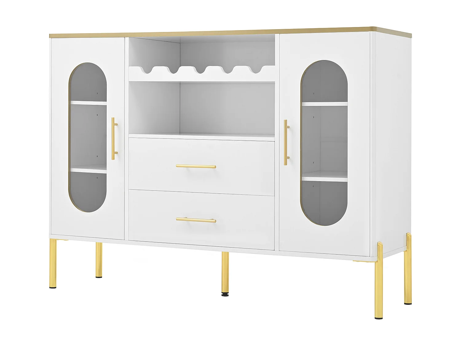 Buffet blanc avec casier à vin – Buffet 2 portes et 2 tiroirs – base réglable – Idéal pour la salle à manger et le salon