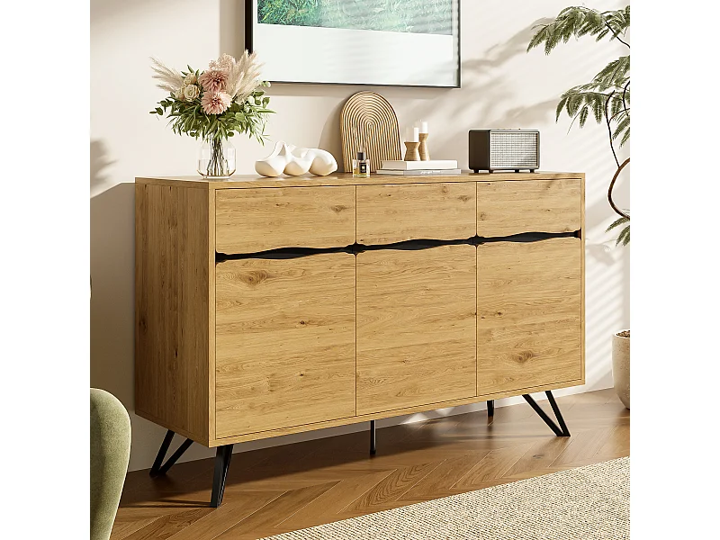 3-türiges Sideboard - Sideboard mit 5 Metallbeinen und 6 Innenfächern - für Esszimmer