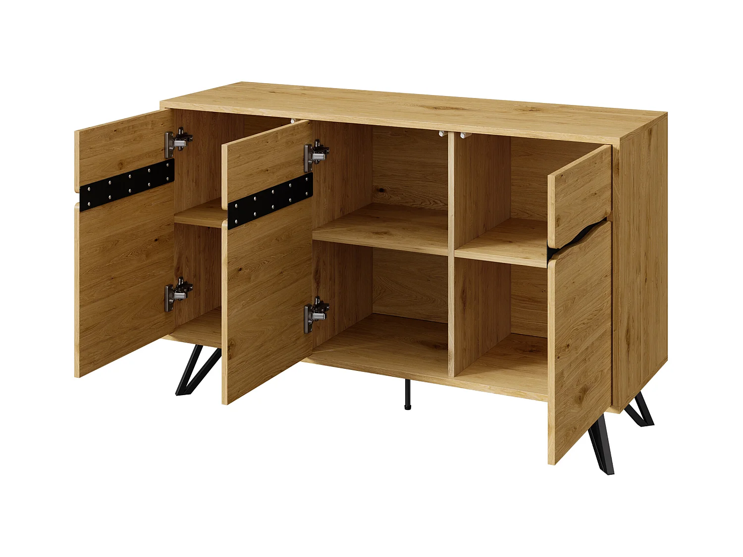 Buffet 3 portes - Buffet avec 5 pieds en métal et 6 compartiments intérieurs