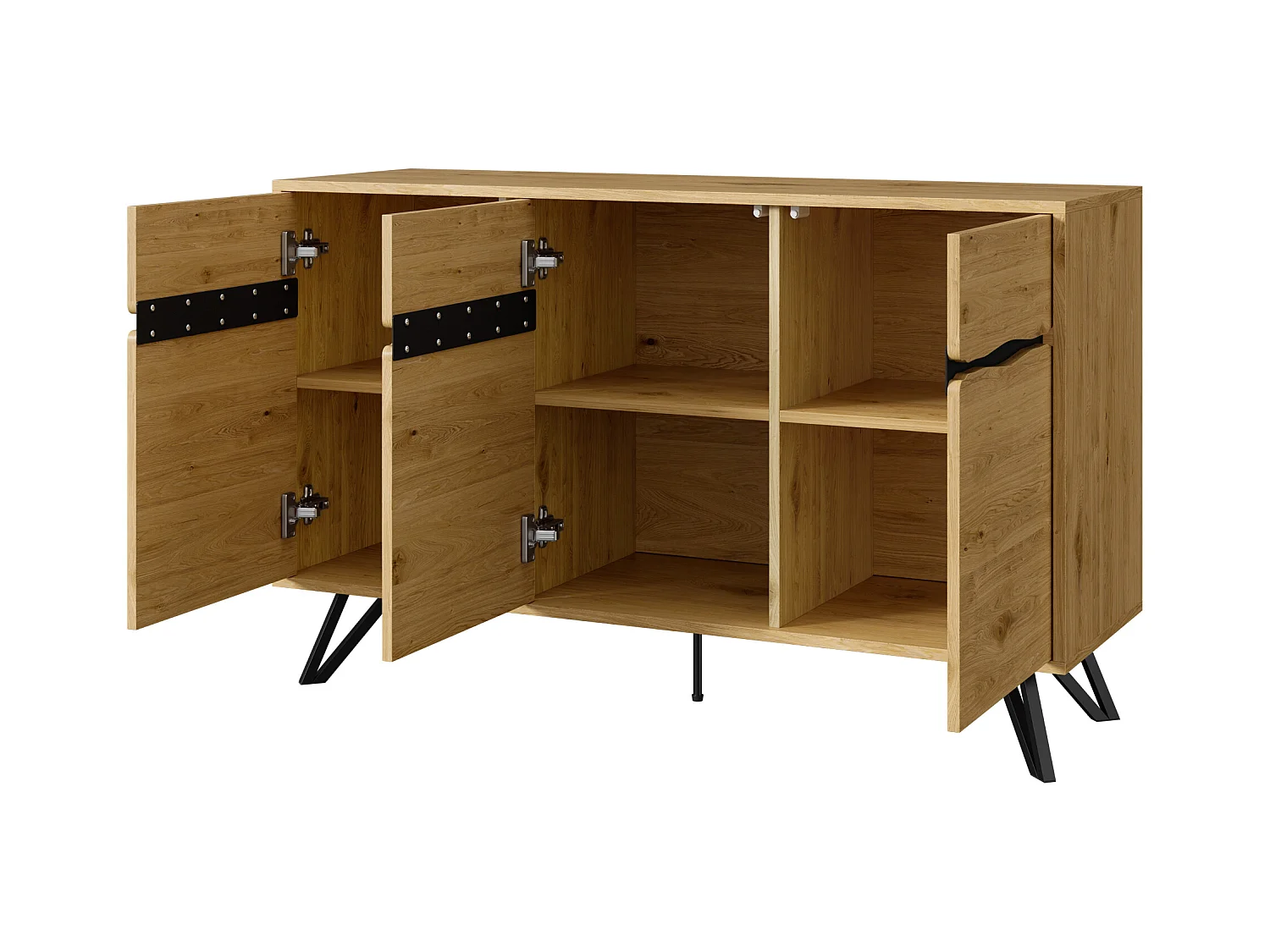 Buffet 3 portes - Buffet avec 5 pieds en métal et 6 compartiments intérieurs
