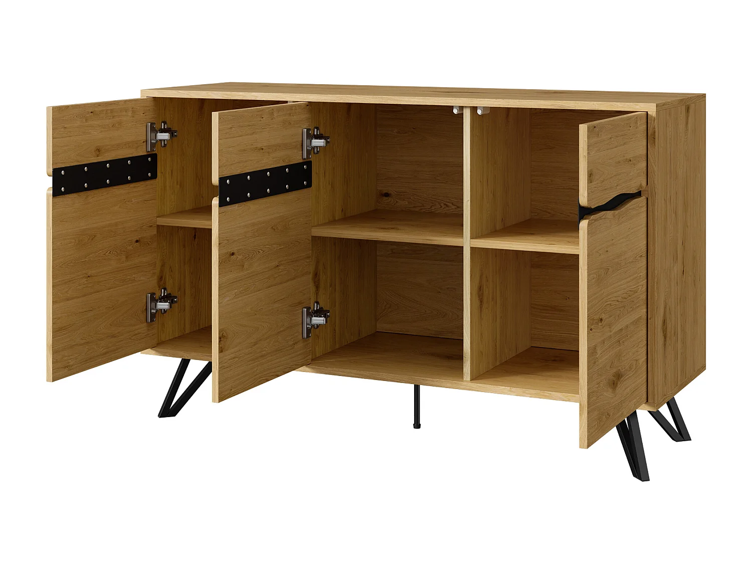 Buffet 3 portes - Buffet avec 5 pieds en métal et 6 compartiments intérieurs