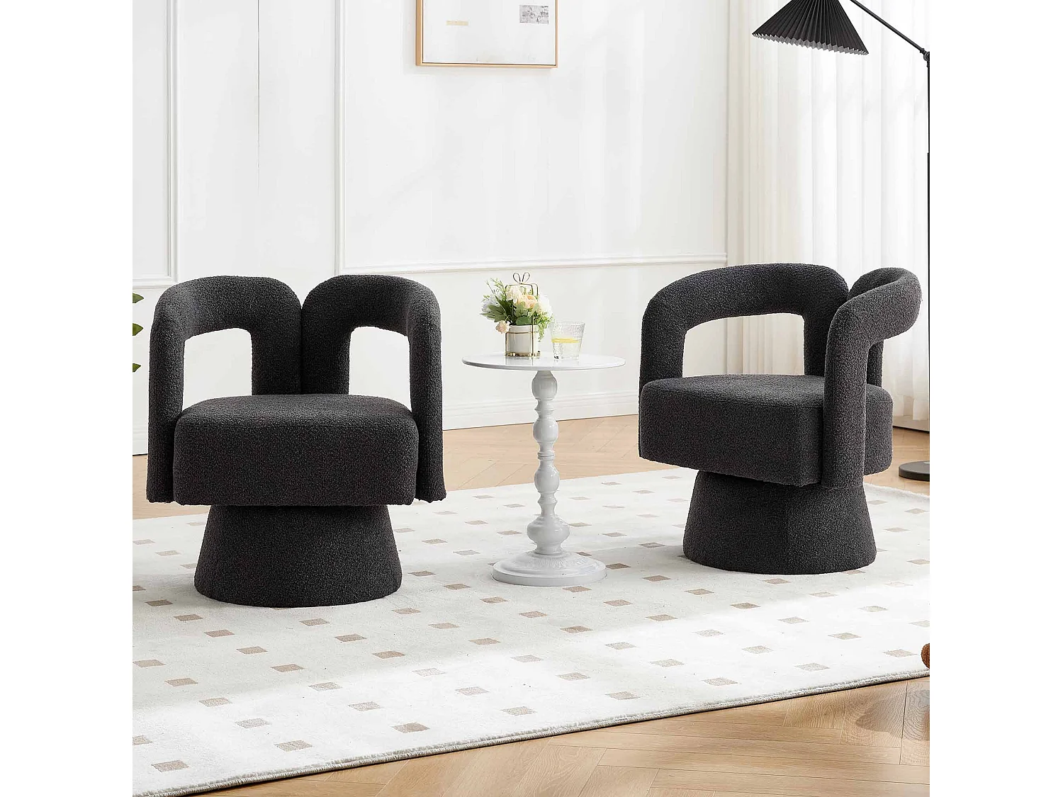 Grauer Sessel - Runder Sessel mit breiten Kissen und Armlehnen - plüsch - für wohnzimmer und schlafzimmer