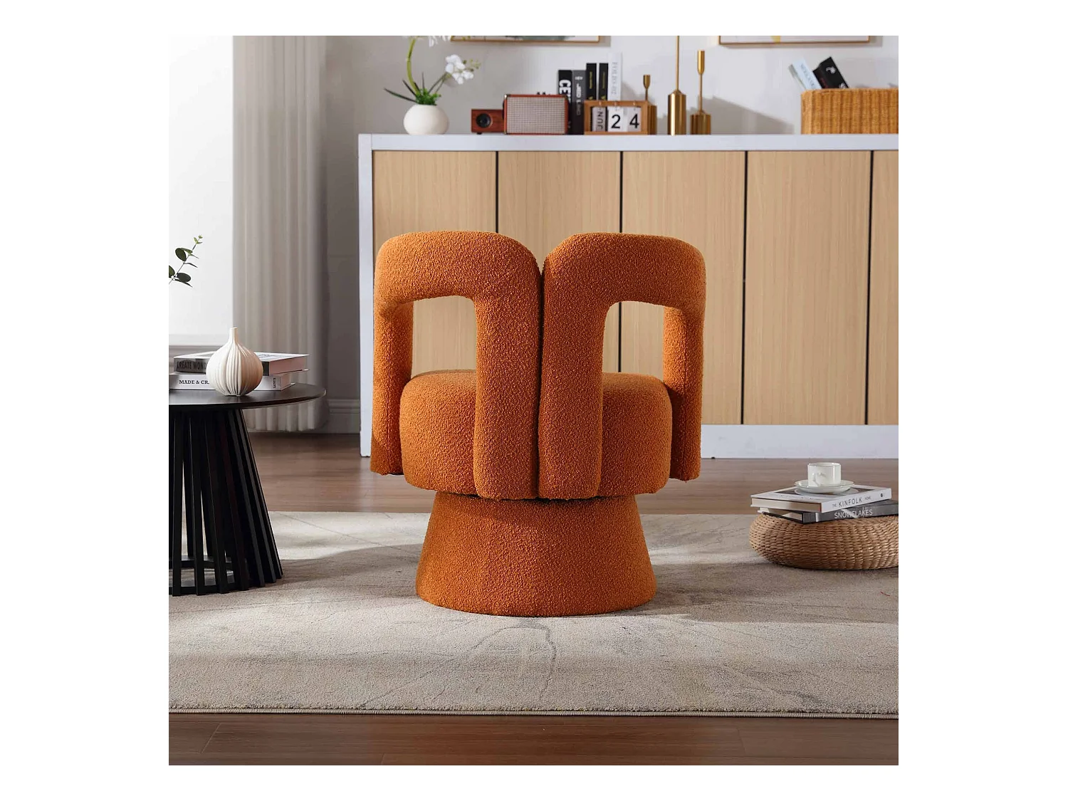Sillón naranja - Sillón redondo con amplios cojines y reposabrazos - felpa - para salones y dormitorios