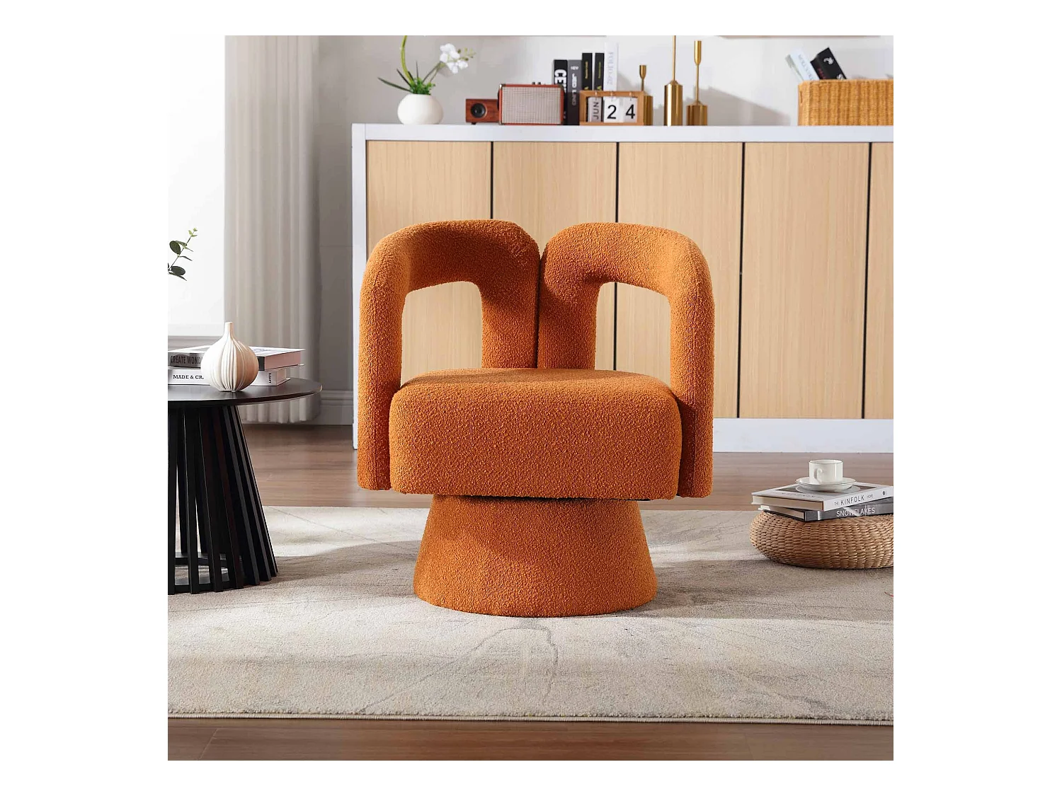 Sillón naranja - Sillón redondo con amplios cojines y reposabrazos - felpa - para salones y dormitorios