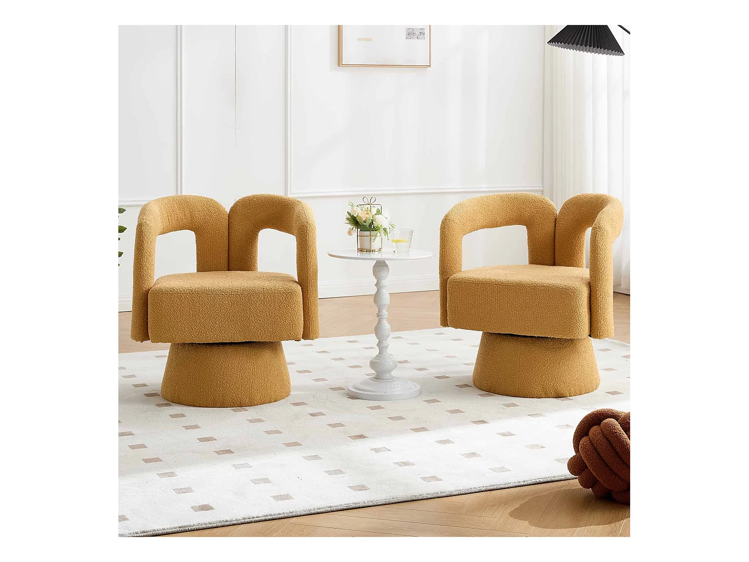 Fauteuil jaune - Fauteuil rond avec coussins larges et accoudoirs - peluche - pour salons et chambres