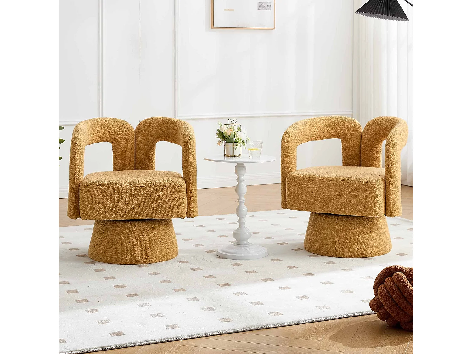 Fauteuil jaune - Fauteuil rond avec coussins larges et accoudoirs - peluche - pour salons et chambres
