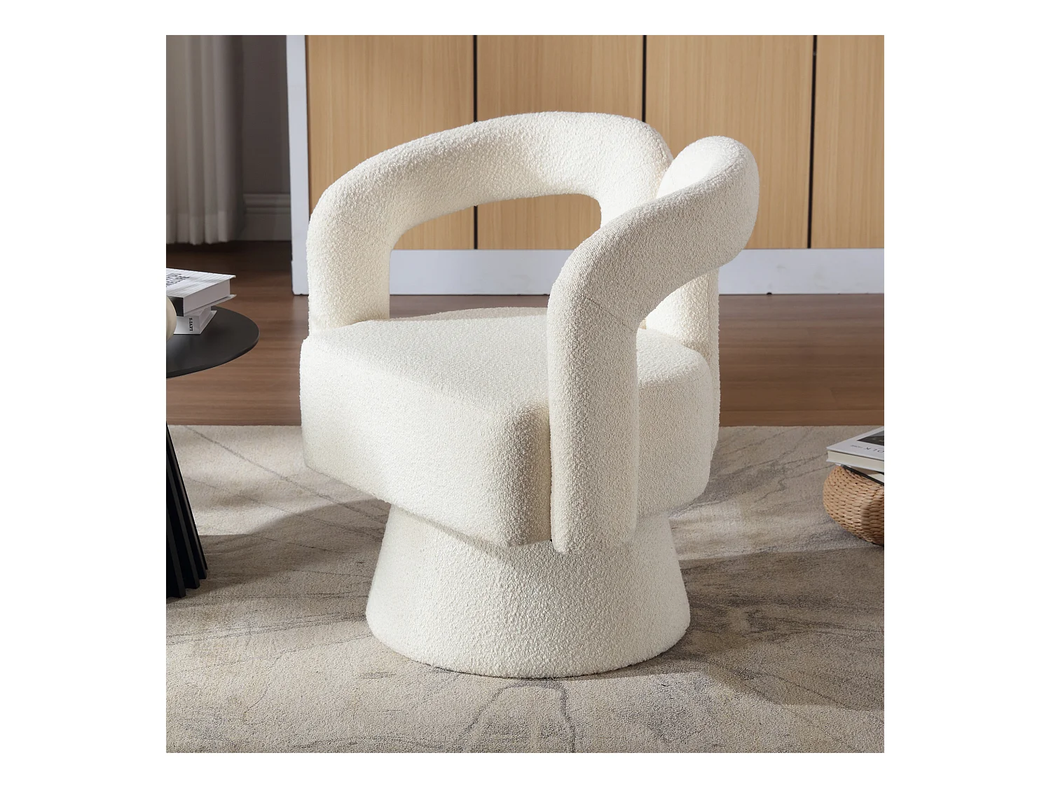 Beige fauteuil - Ronde fauteuil met brede kussens en armleuningen - pluche - voor woonkamers en slaapkamers