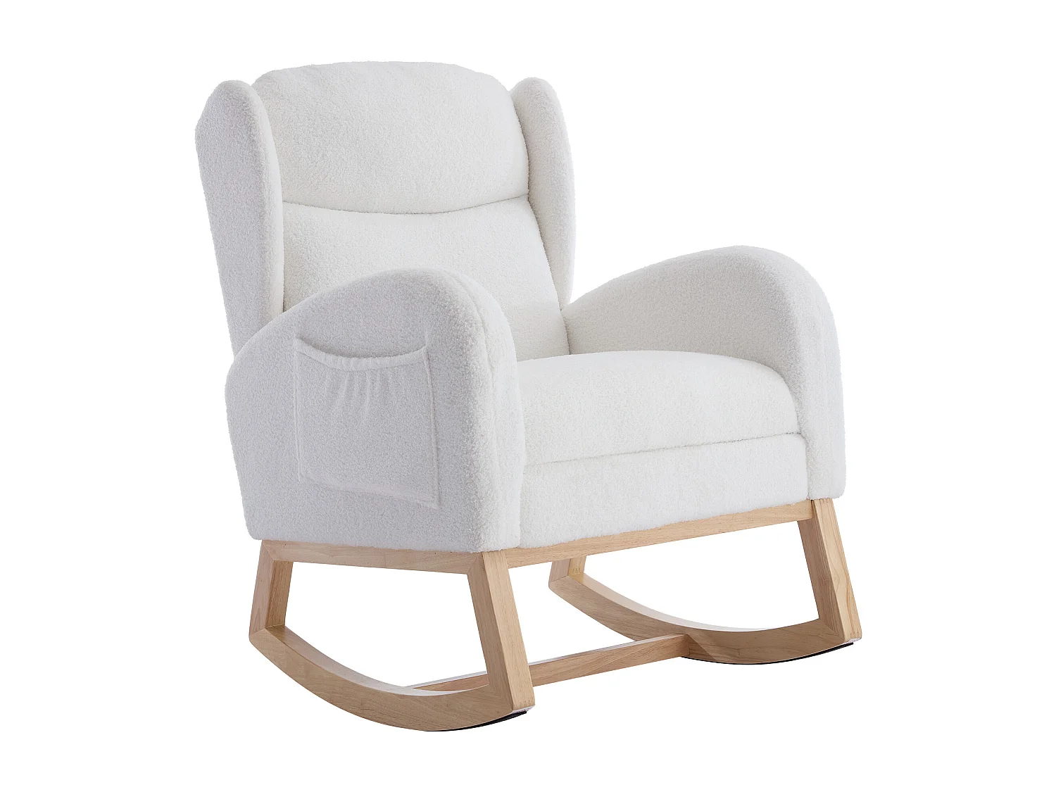 Fauteuil à bascule avec repose-pieds réglable et poches - tissu peluche blanc