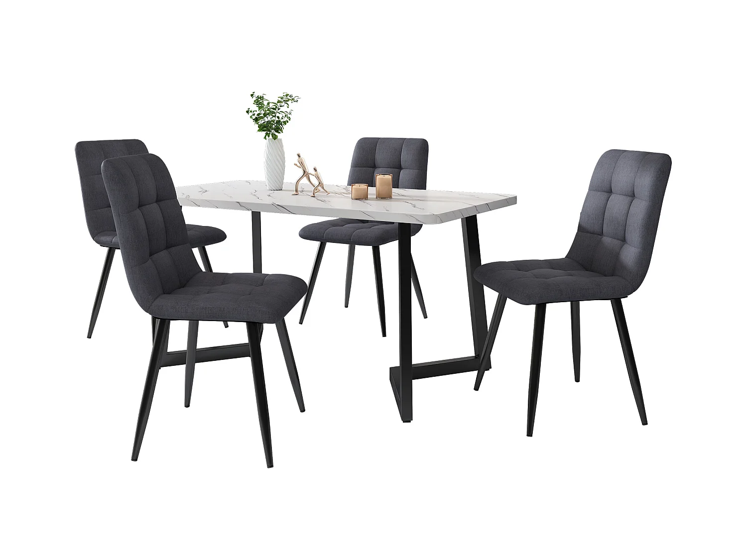 Lot de 4 chaises de salle à manger - Chaises avec dossier rembourré et pieds en métal - lin gris