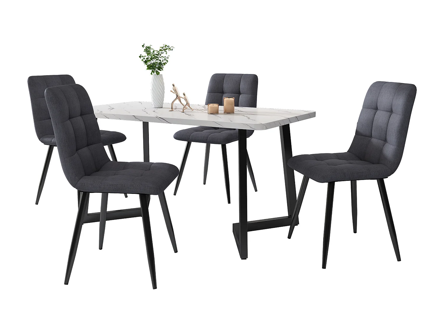 Lot de 4 chaises de salle à manger - Chaises avec dossier rembourré et pieds en métal - lin gris