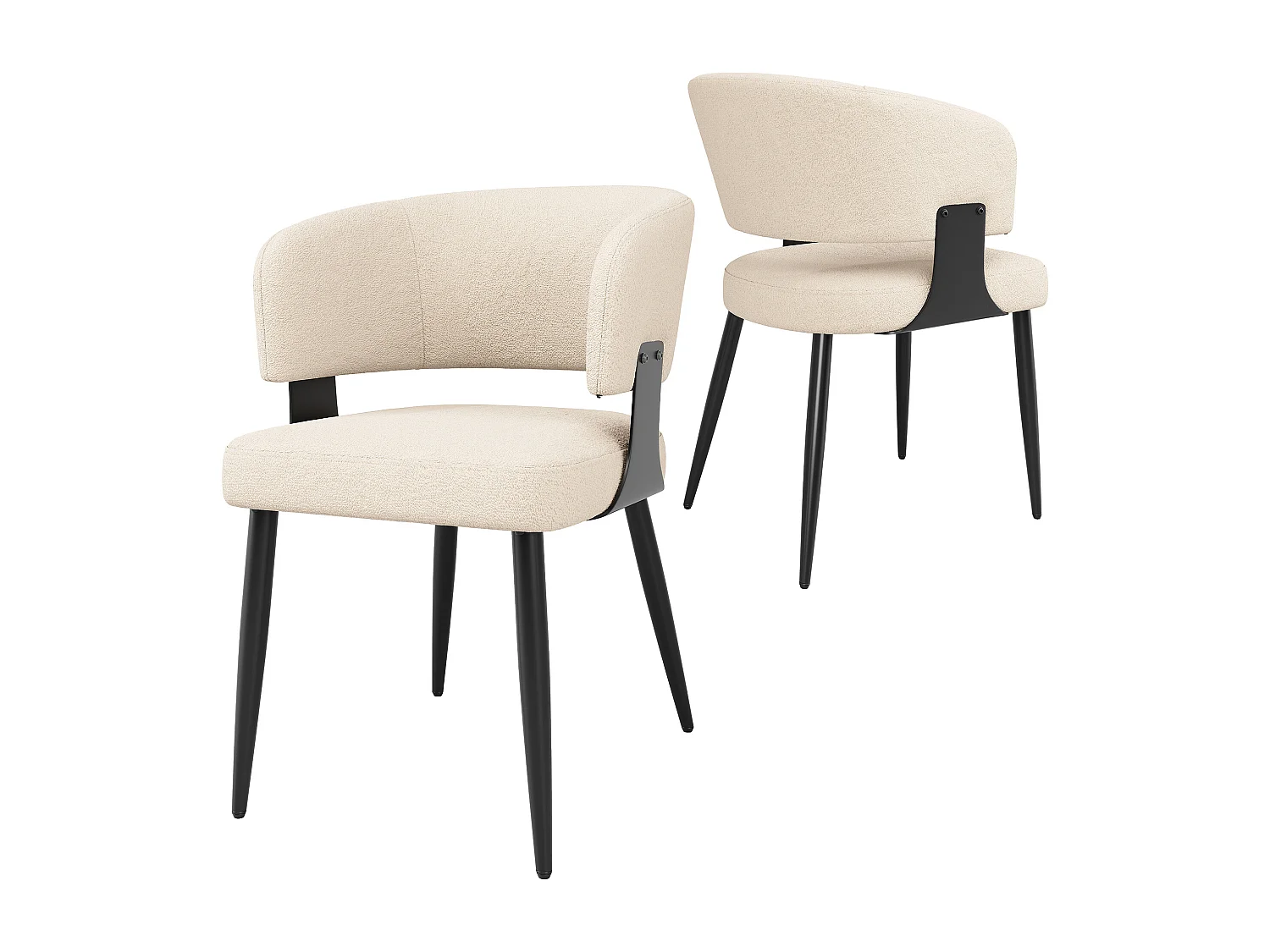 Juego de 2 sillas de comedor - Silla con respaldo curvo y reposabrazos - piel de cordero - beige