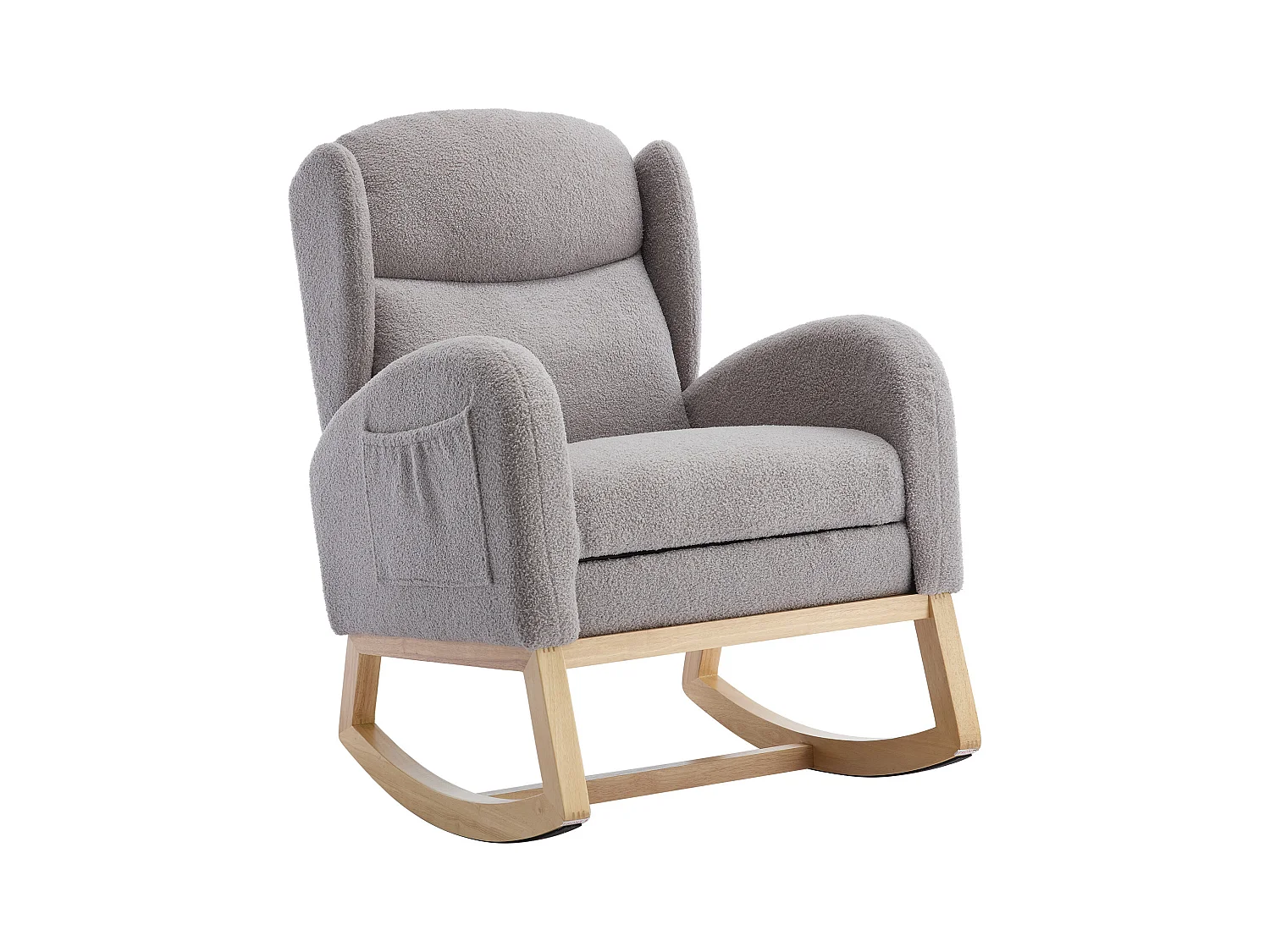 Fauteuil à bascule avec repose-pieds réglable et poches - tissu peluche gris
