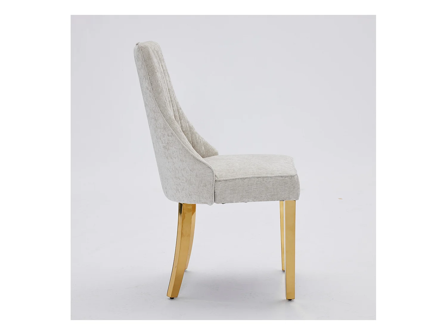 Lot de 2 chaises de salle à manger - Chaises avec pieds en acier inoxydable galvanisé doré et dossiers rembourrés - chenille bleu