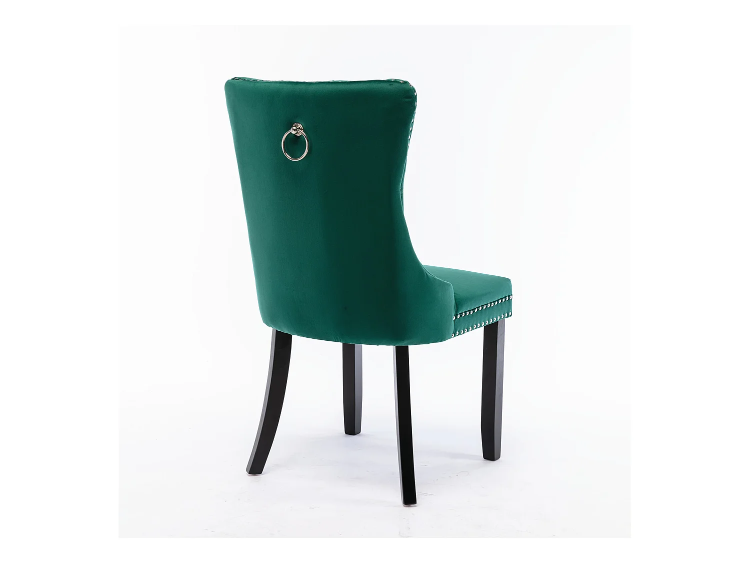 Lot de 2 chaises de salle à manger - Chaises avec dossier rembourré, pieds en bois et garniture cloutée - velours vert