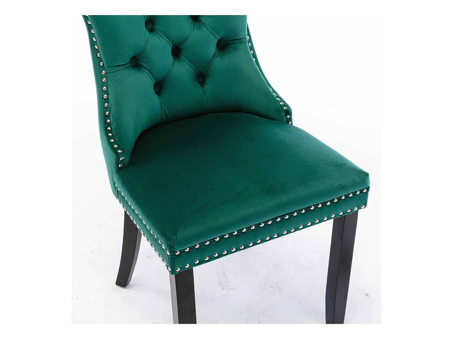 Lot de 2 chaises de salle à manger - Chaises avec dossier rembourré, pieds en bois et garniture cloutée - velours vert