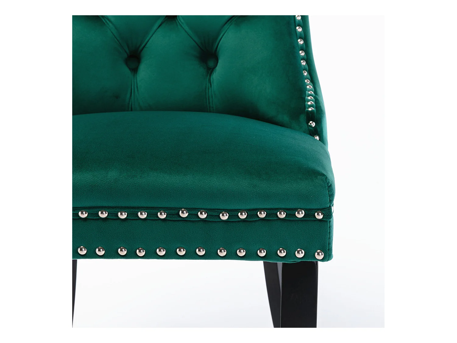 Lot de 2 chaises de salle à manger - Chaises avec dossier rembourré, pieds en bois et garniture cloutée - velours vert