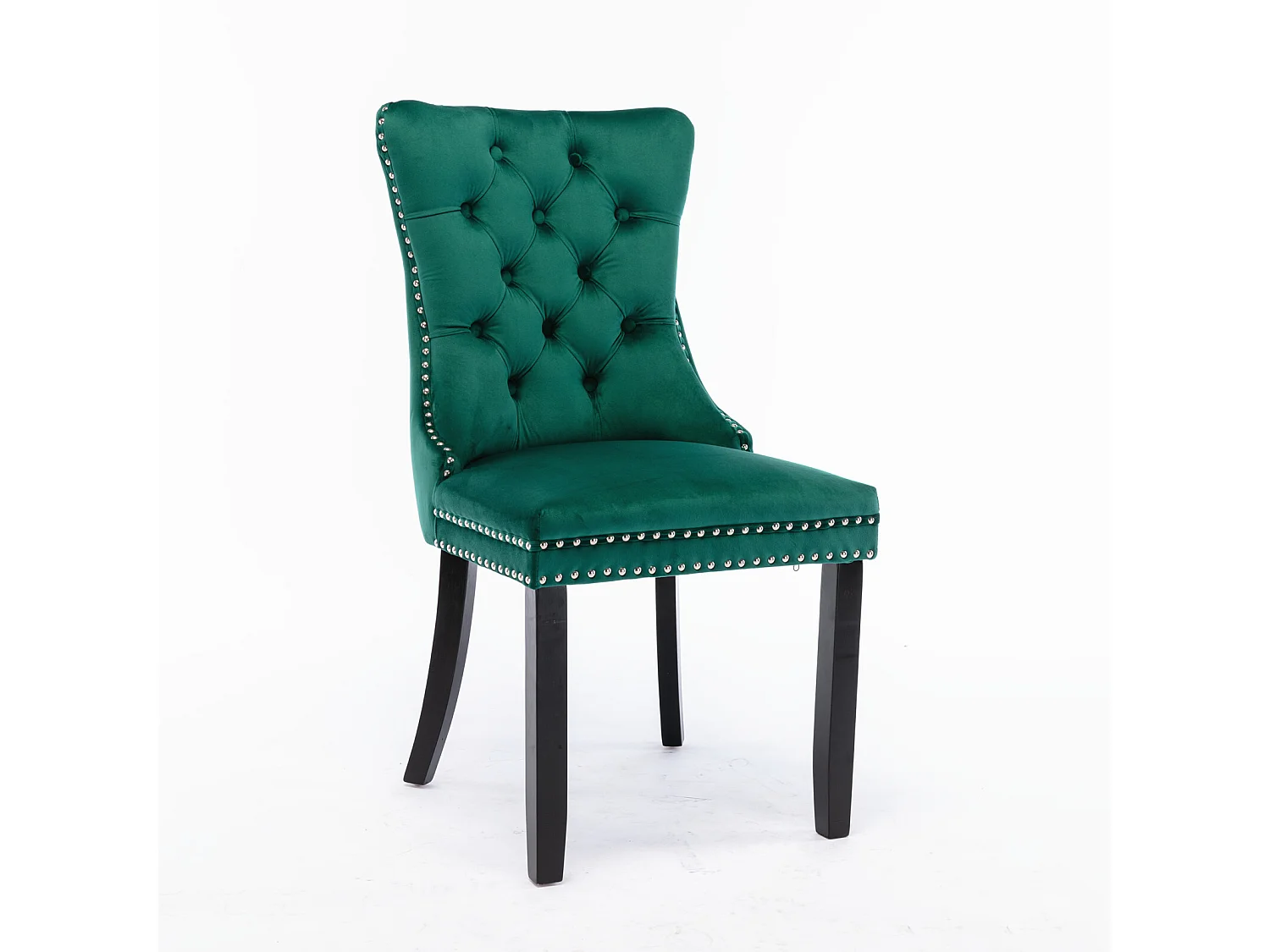 Set di 2 sedie da pranzo - Sedie con schienale imbottito, gambe in legno e finiture con borchie - velluto verde