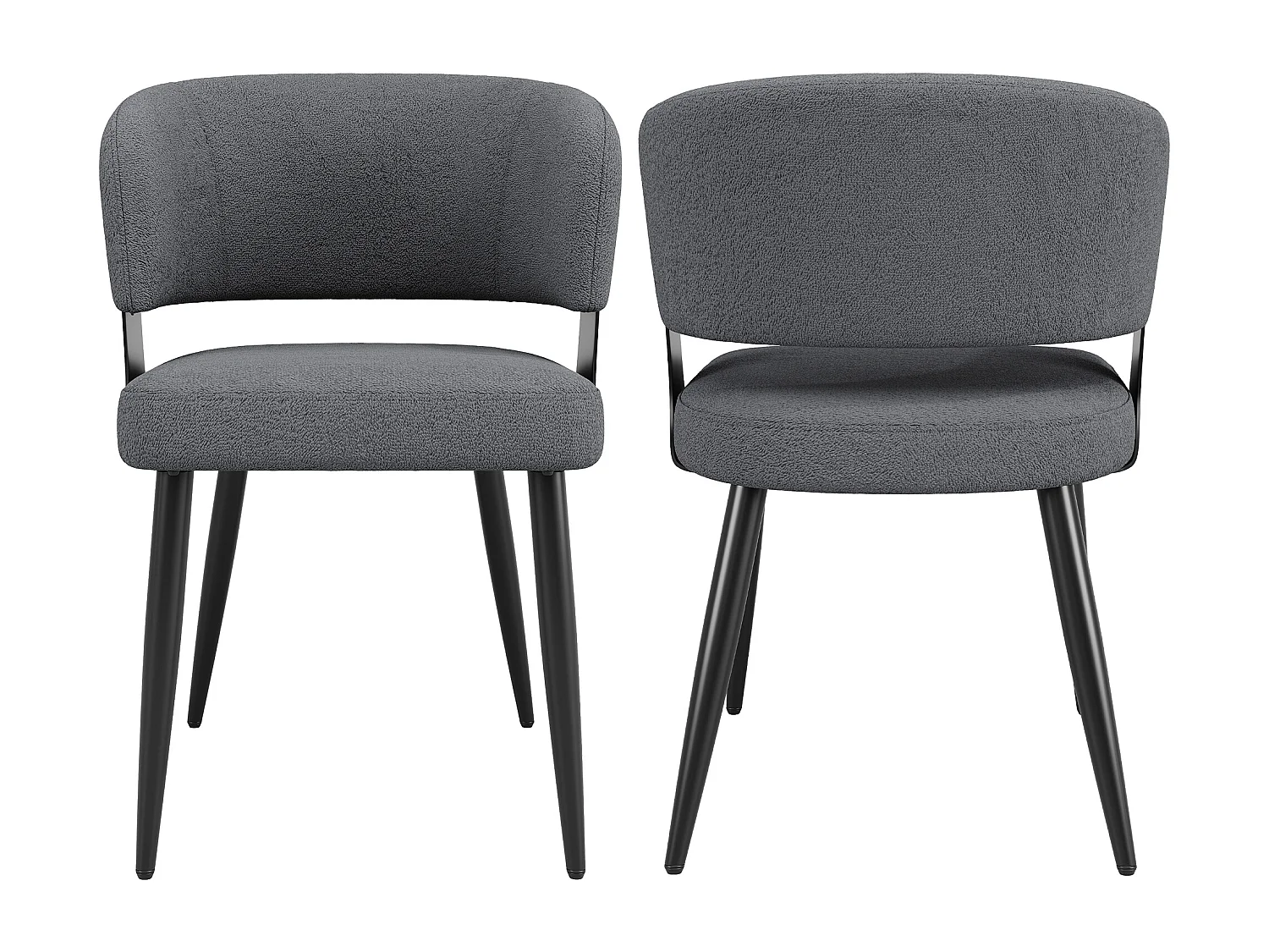 Lot de 2 chaises de salle à manger - Chaise avec dossier incurvé et accoudoirs - cuir d'agneau - gris