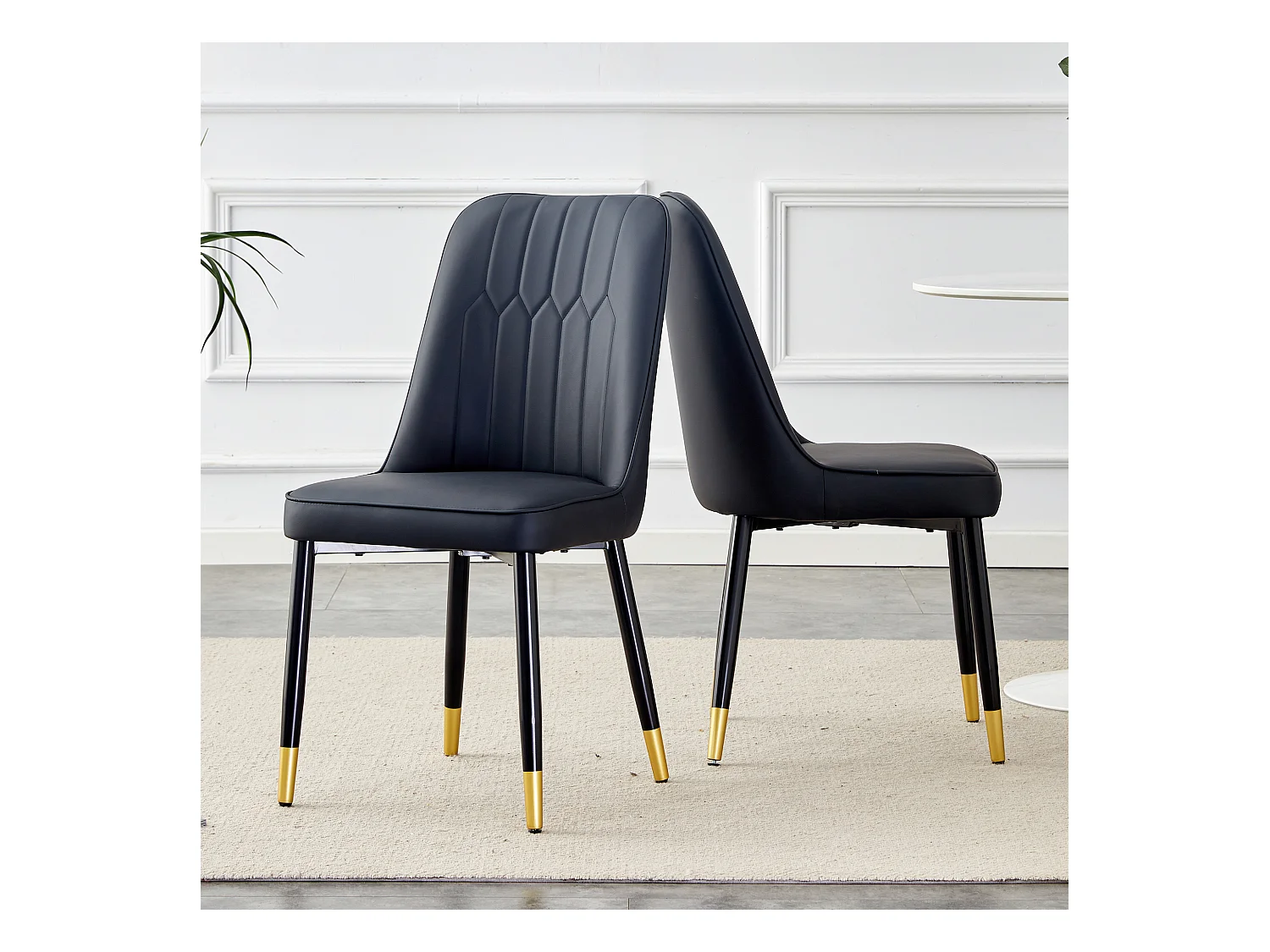 Lot de 2 chaises de salle à manger - Chaises avec dossiers et pieds en métal noir - PU noir - pour salles à manger et cuisines