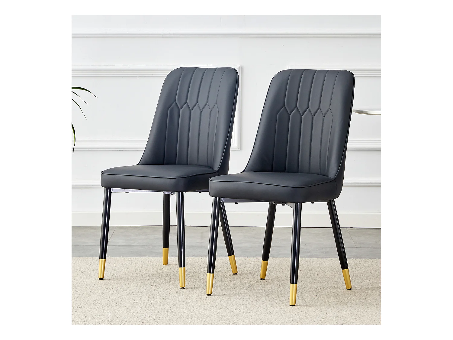 Lot de 2 chaises de salle à manger - Chaises avec dossiers et pieds en métal noir - PU noir - pour salles à manger et cuisines