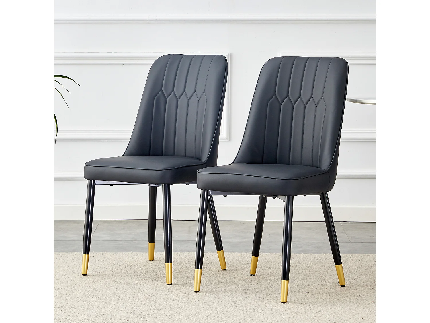 Lot de 2 chaises de salle à manger - Chaises avec dossiers et pieds en métal noir - PU noir - pour salles à manger et cuisines
