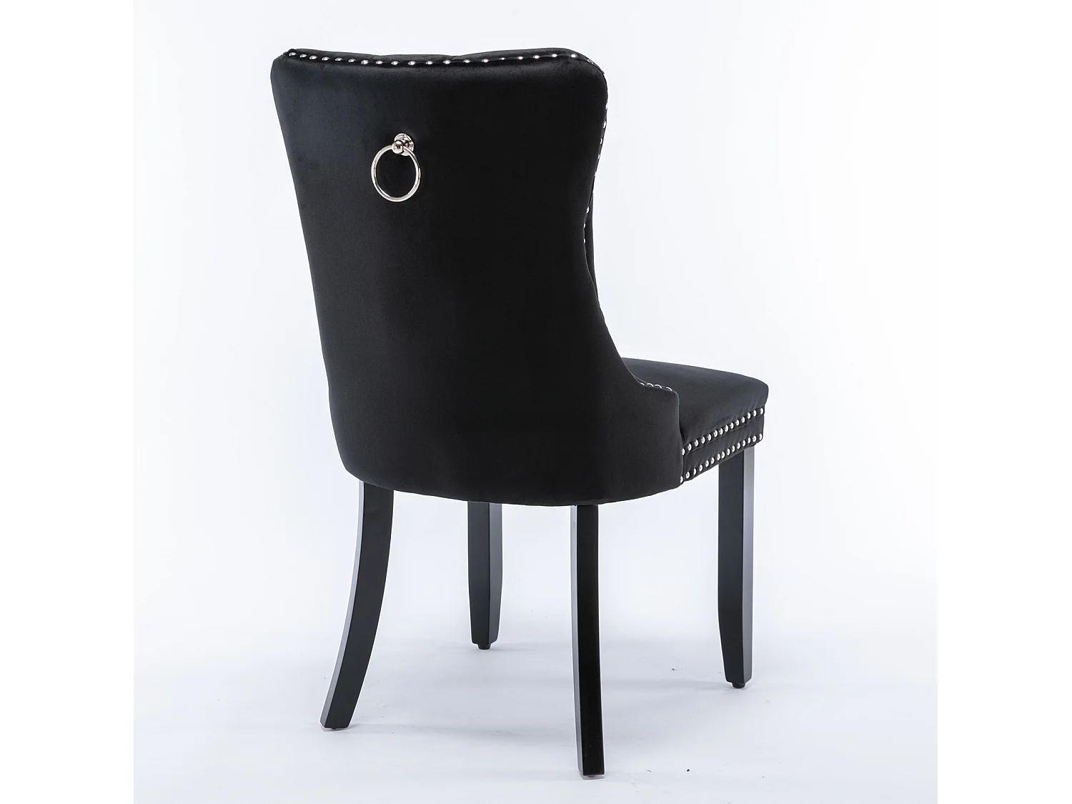 Lot de 2 chaises de salle à manger - Chaises avec dossier rembourré, pieds en bois et garniture cloutée - velours noir