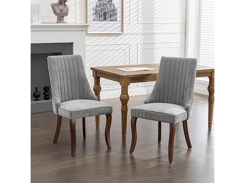 Lot de 2 chaises de salle à manger - Chaises avec pieds courbés en bois massif et dossiers rembourrés - chenille gris