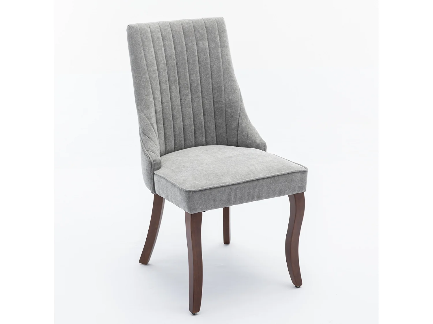 Lot de 2 chaises de salle à manger - Chaises avec pieds courbés en bois massif et dossiers rembourrés - chenille gris