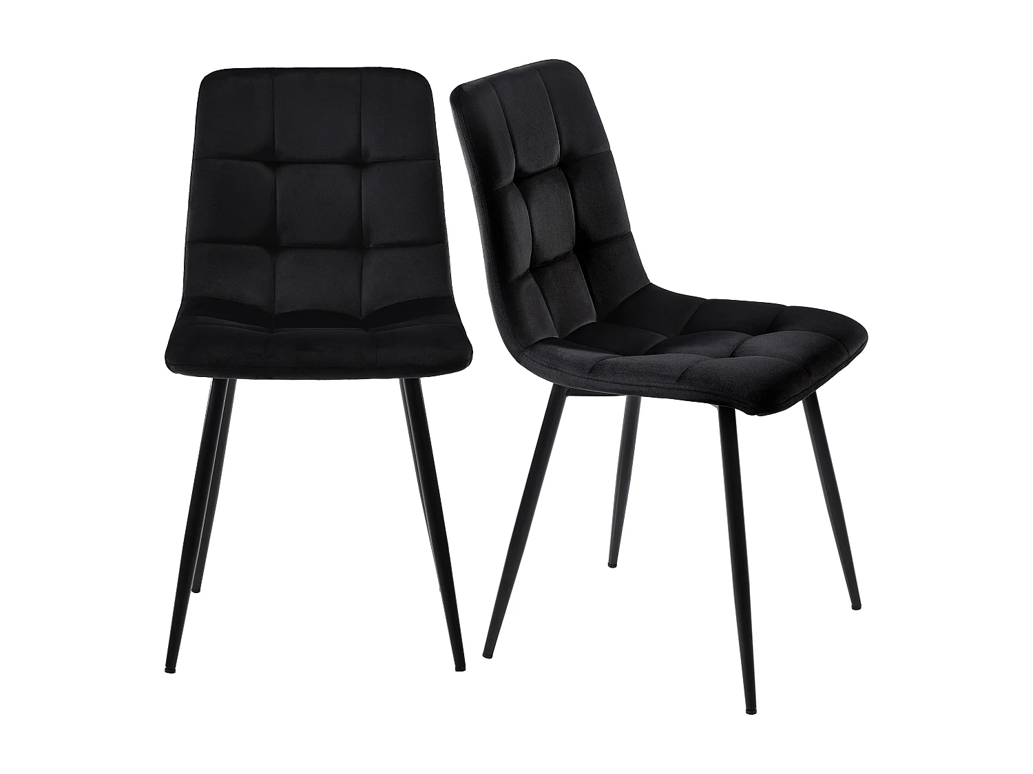 Lot de 4 chaises de salle à manger - Chaises avec dossier rembourré et pieds en métal - velours noir