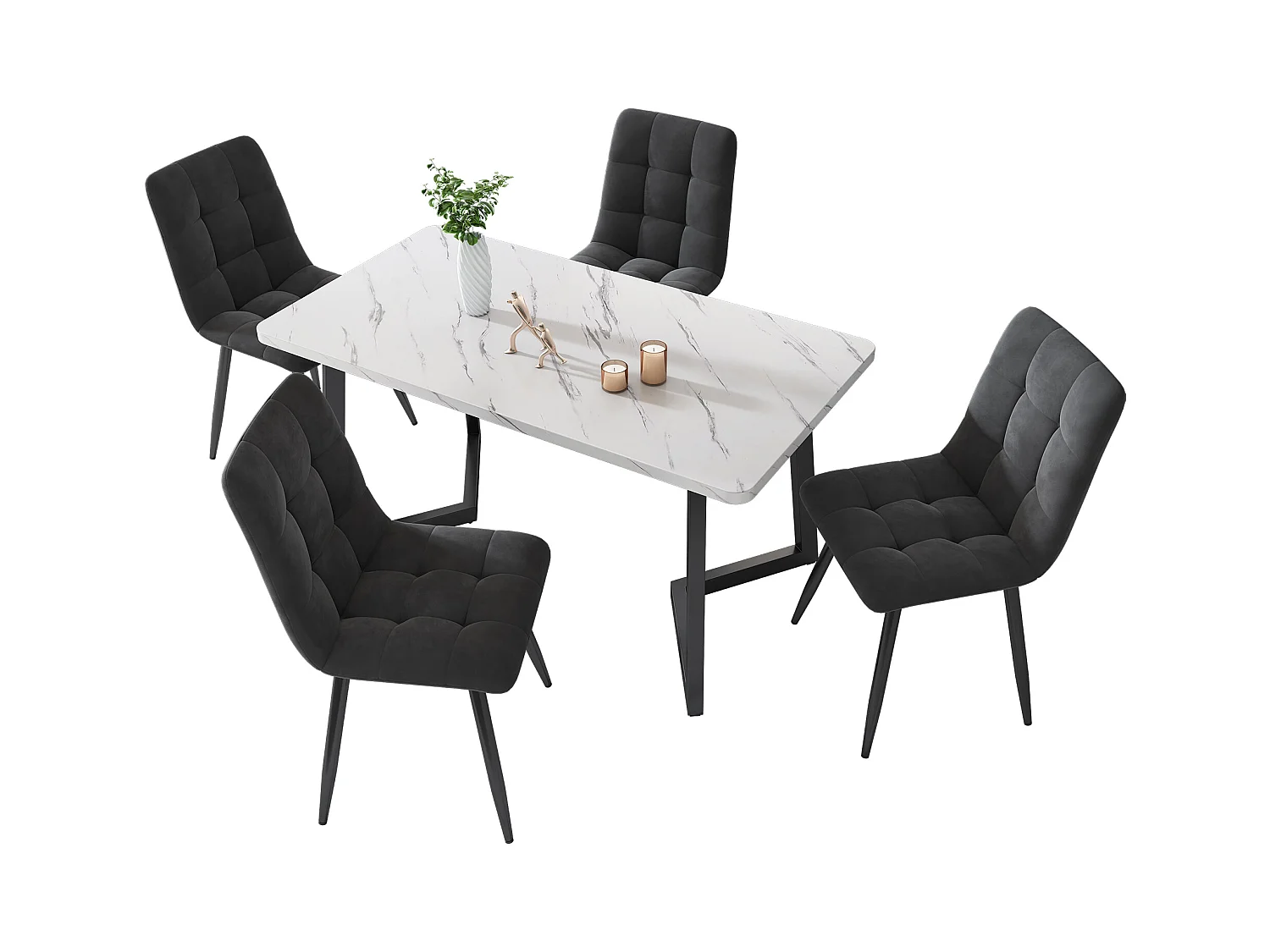 Lot de 4 chaises de salle à manger - Chaises avec dossier rembourré et pieds en métal - velours gris foncé