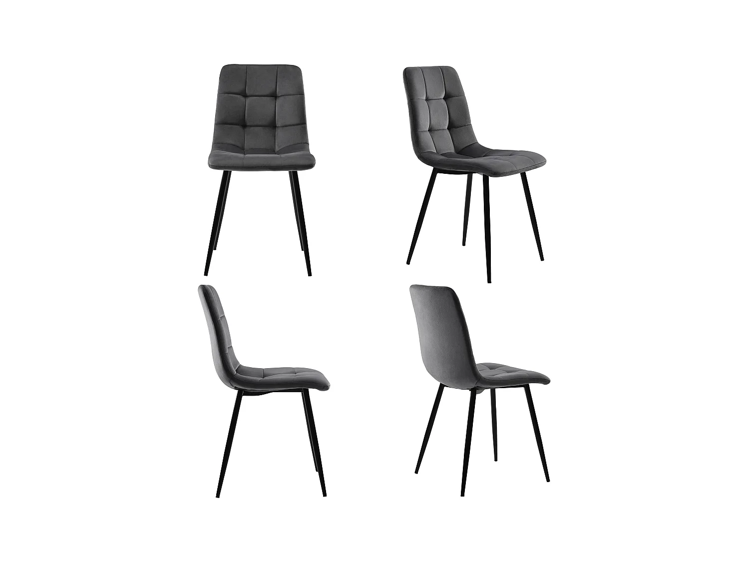 Lot de 4 chaises de salle à manger - Chaises avec dossier rembourré et pieds en métal - velours gris foncé