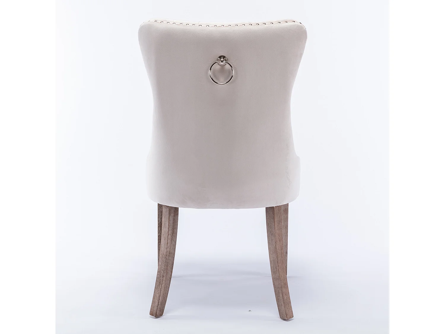 Lot de 2 chaises de salle à manger - Chaises avec dossier rembourré, pieds en bois et garniture cloutée - velours beige