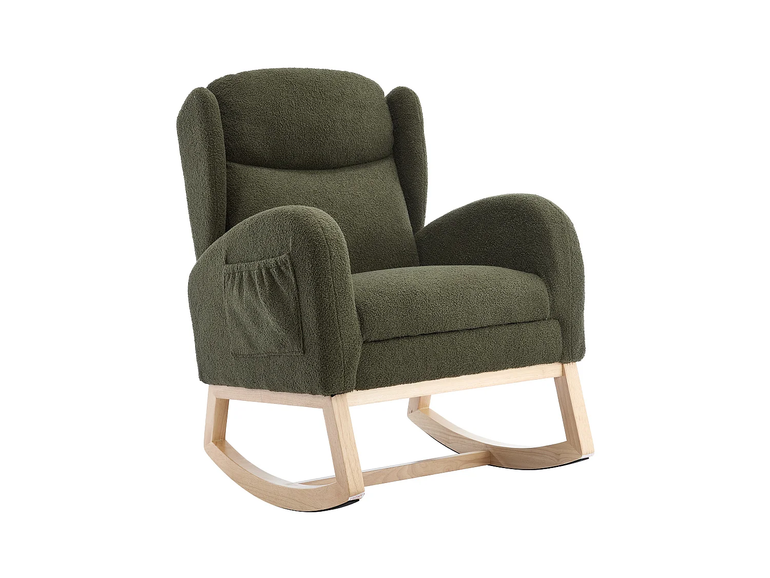 Fauteuil à bascule avec repose-pieds réglable et poches - tissu peluche vert