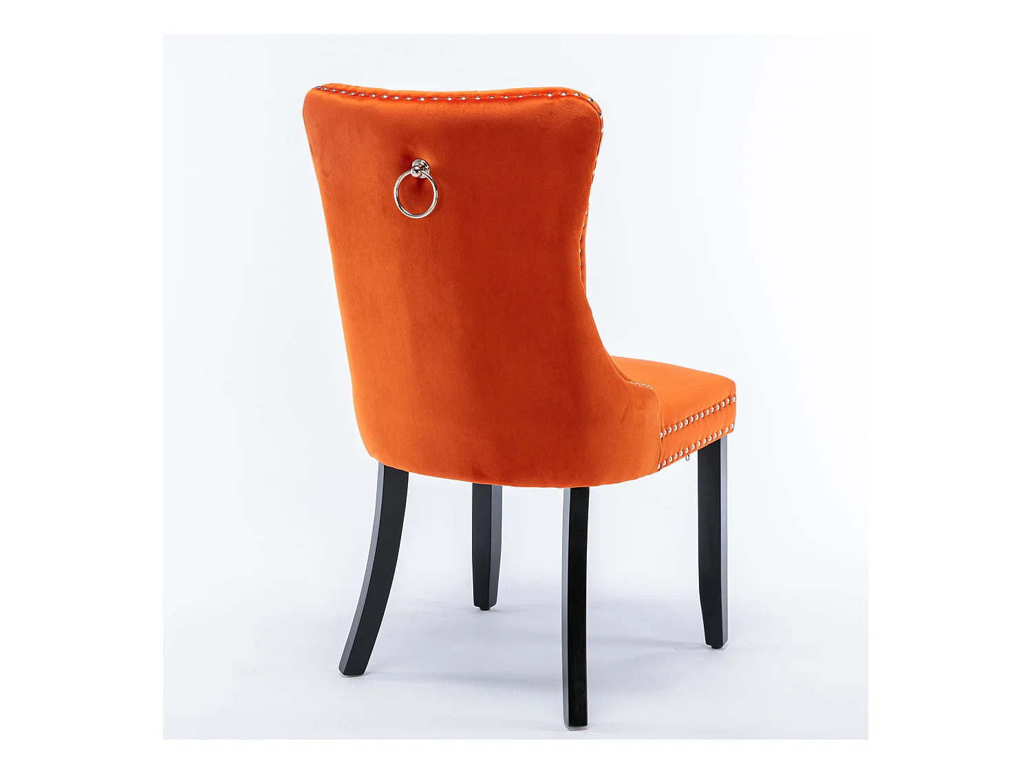 Lot de 2 chaises de salle à manger - Chaises avec dossier rembourré, pieds en bois et garniture cloutée - velours orange