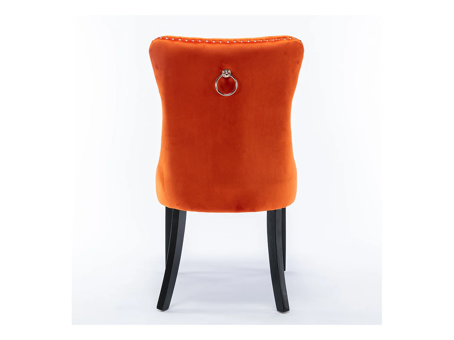 Lot de 2 chaises de salle à manger - Chaises avec dossier rembourré, pieds en bois et garniture cloutée - velours orange