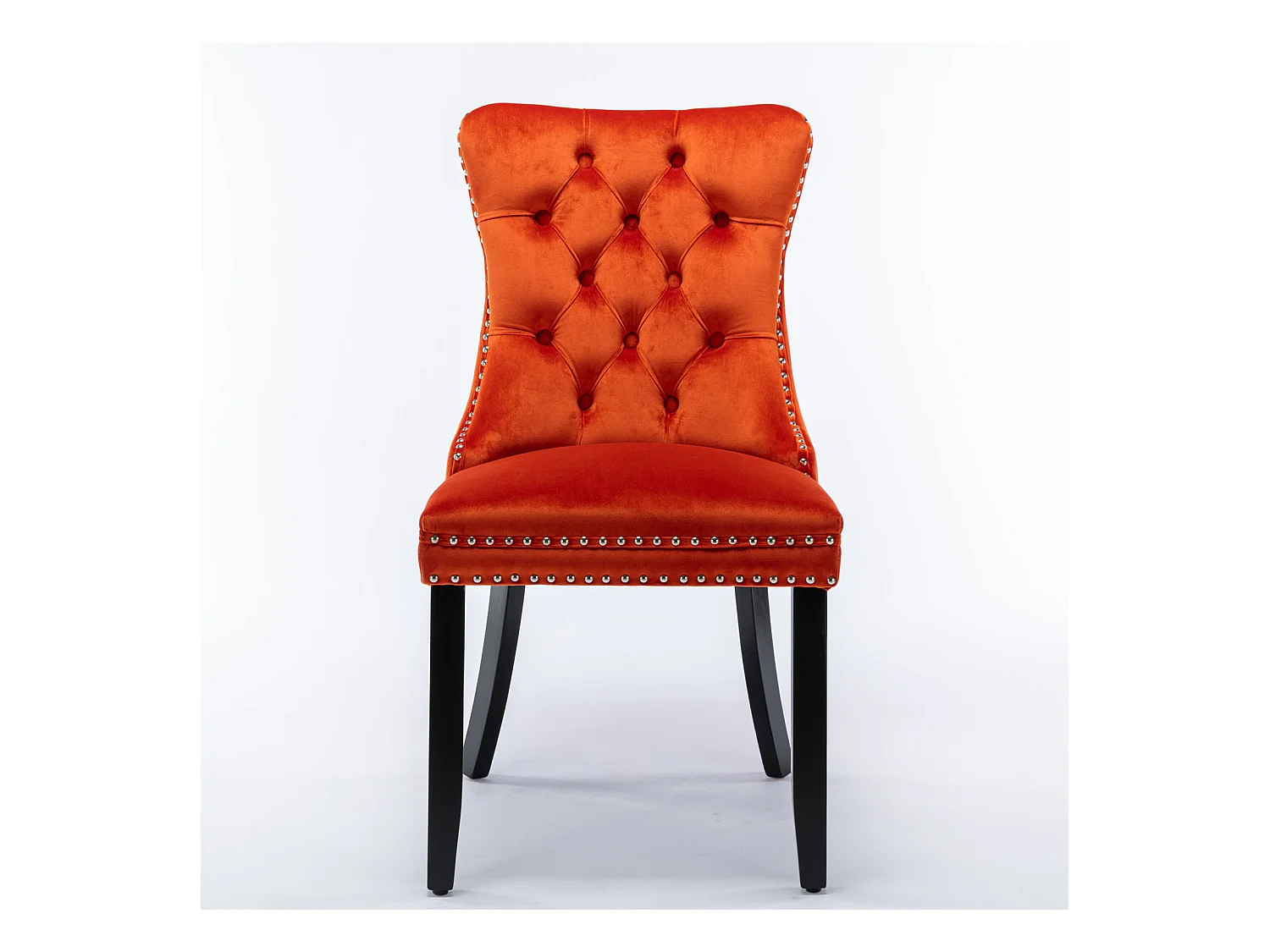 Lot de 2 chaises de salle à manger - Chaises avec dossier rembourré, pieds en bois et garniture cloutée - velours orange