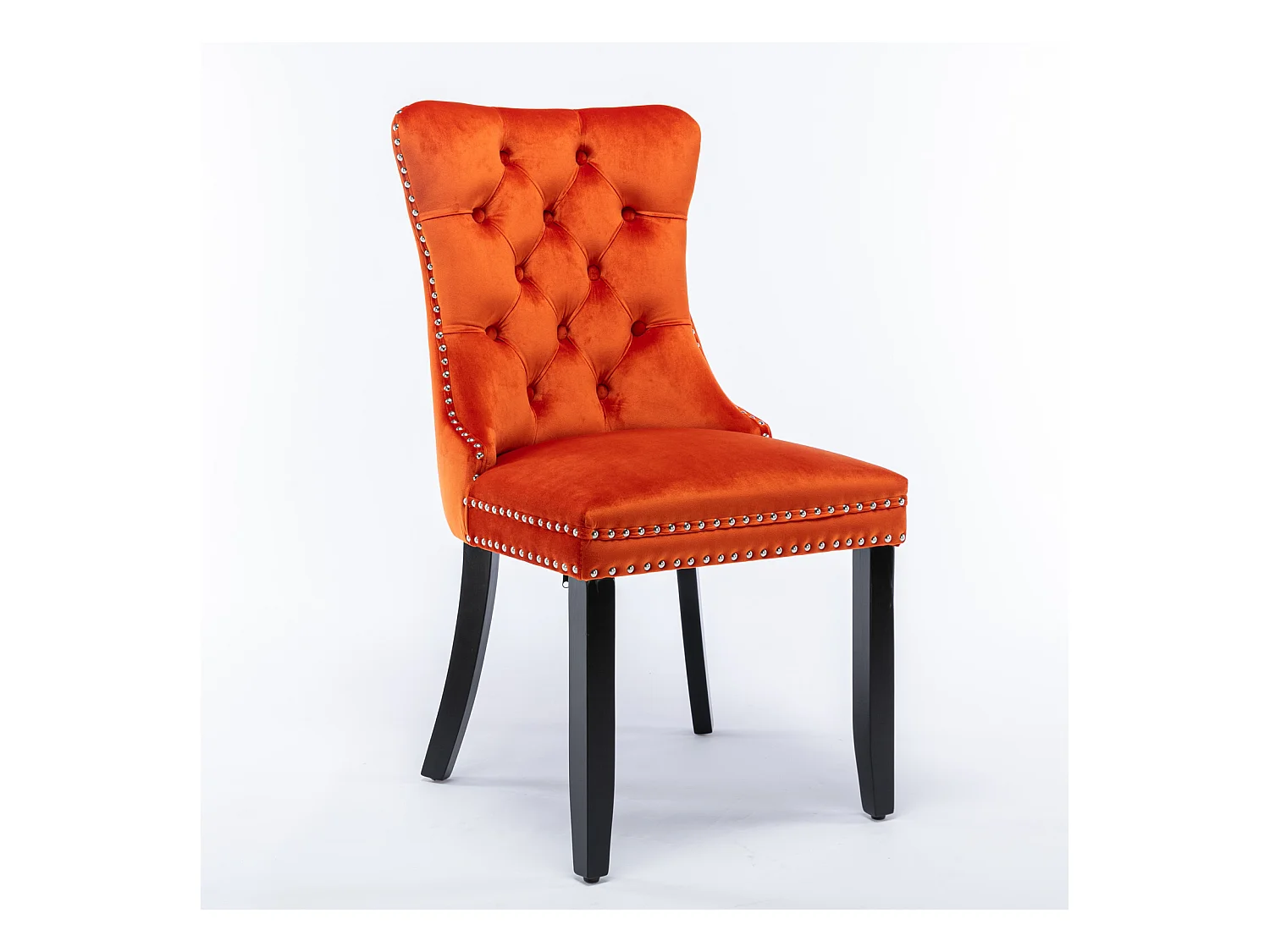 Lot de 2 chaises de salle à manger - Chaises avec dossier rembourré, pieds en bois et garniture cloutée - velours orange