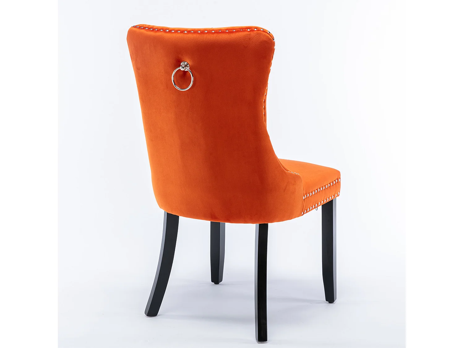 Lot de 2 chaises de salle à manger - Chaises avec dossier rembourré, pieds en bois et garniture cloutée - velours orange