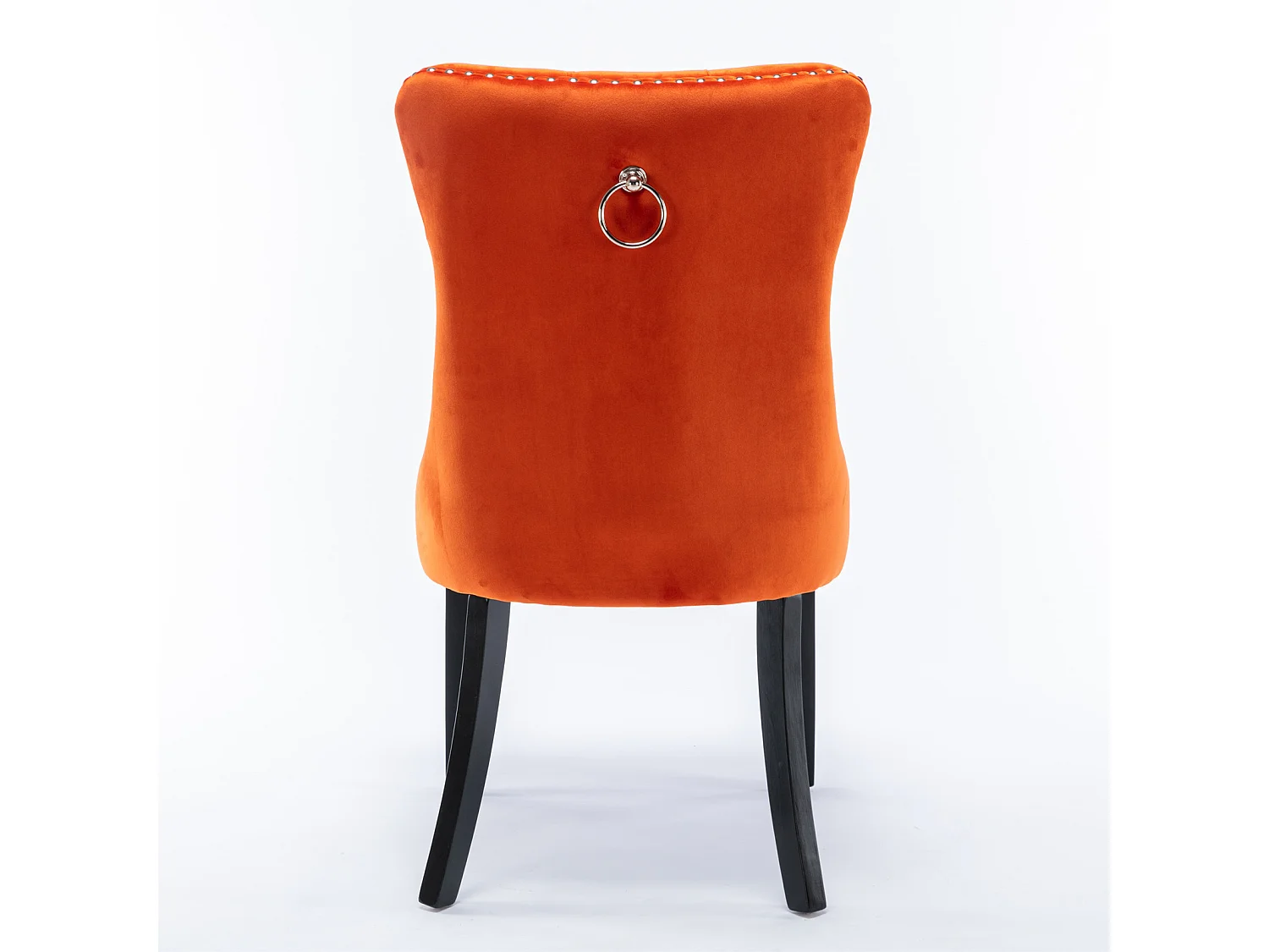 Lot de 2 chaises de salle à manger - Chaises avec dossier rembourré, pieds en bois et garniture cloutée - velours orange