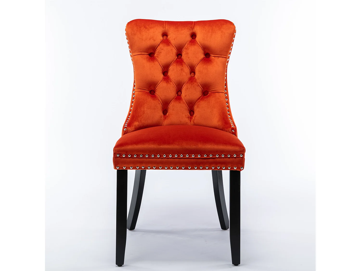 Lot de 2 chaises de salle à manger - Chaises avec dossier rembourré, pieds en bois et garniture cloutée - velours orange