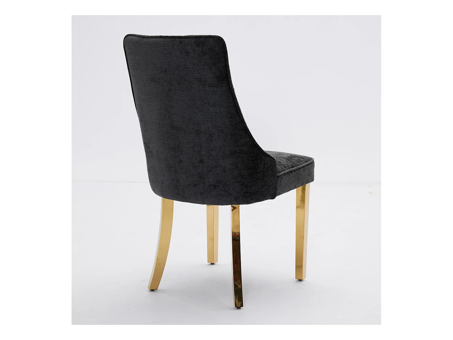 Lot de 2 chaises de salle à manger - Chaises avec pieds en acier inoxydable galvanisé doré et dossiers rembourrés - chenille noir