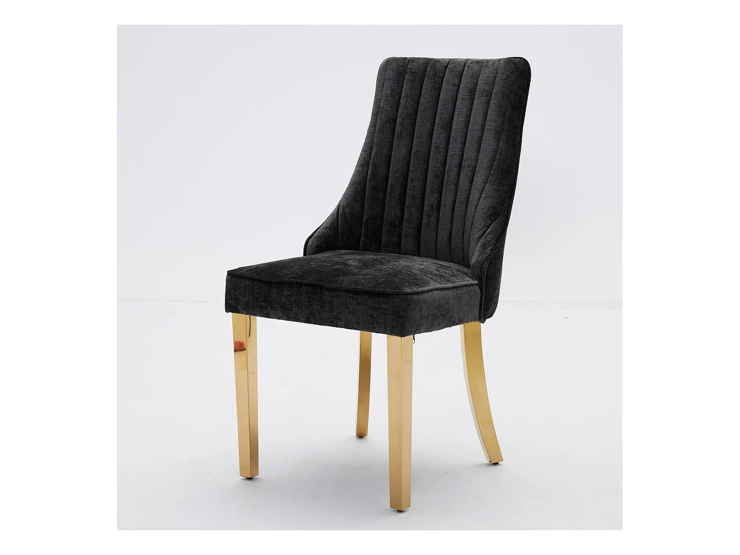 Lot de 2 chaises de salle à manger - Chaises avec pieds en acier inoxydable galvanisé doré et dossiers rembourrés - chenille noir