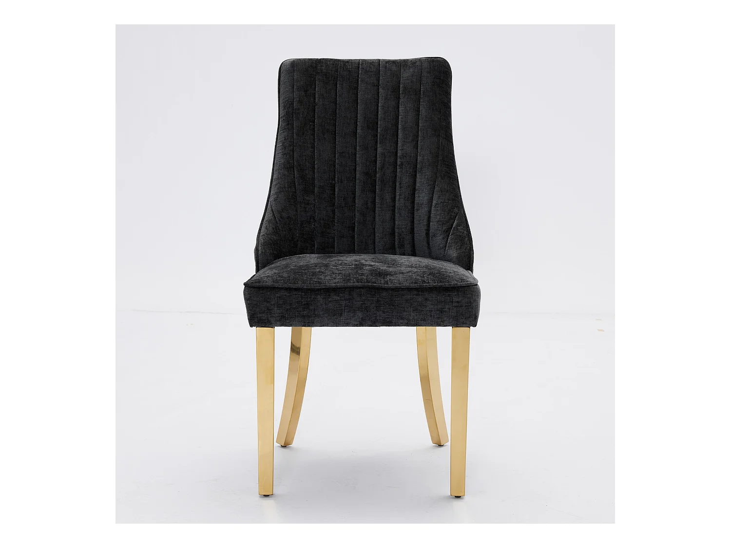 Lot de 2 chaises de salle à manger - Chaises avec pieds en acier inoxydable galvanisé doré et dossiers rembourrés - chenille noir