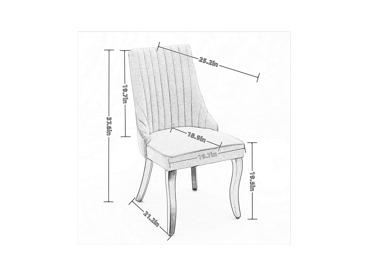 Lot de 2 chaises de salle à manger - Chaises avec pieds courbés en bois massif et dossiers rembourrés - chenille bleu
