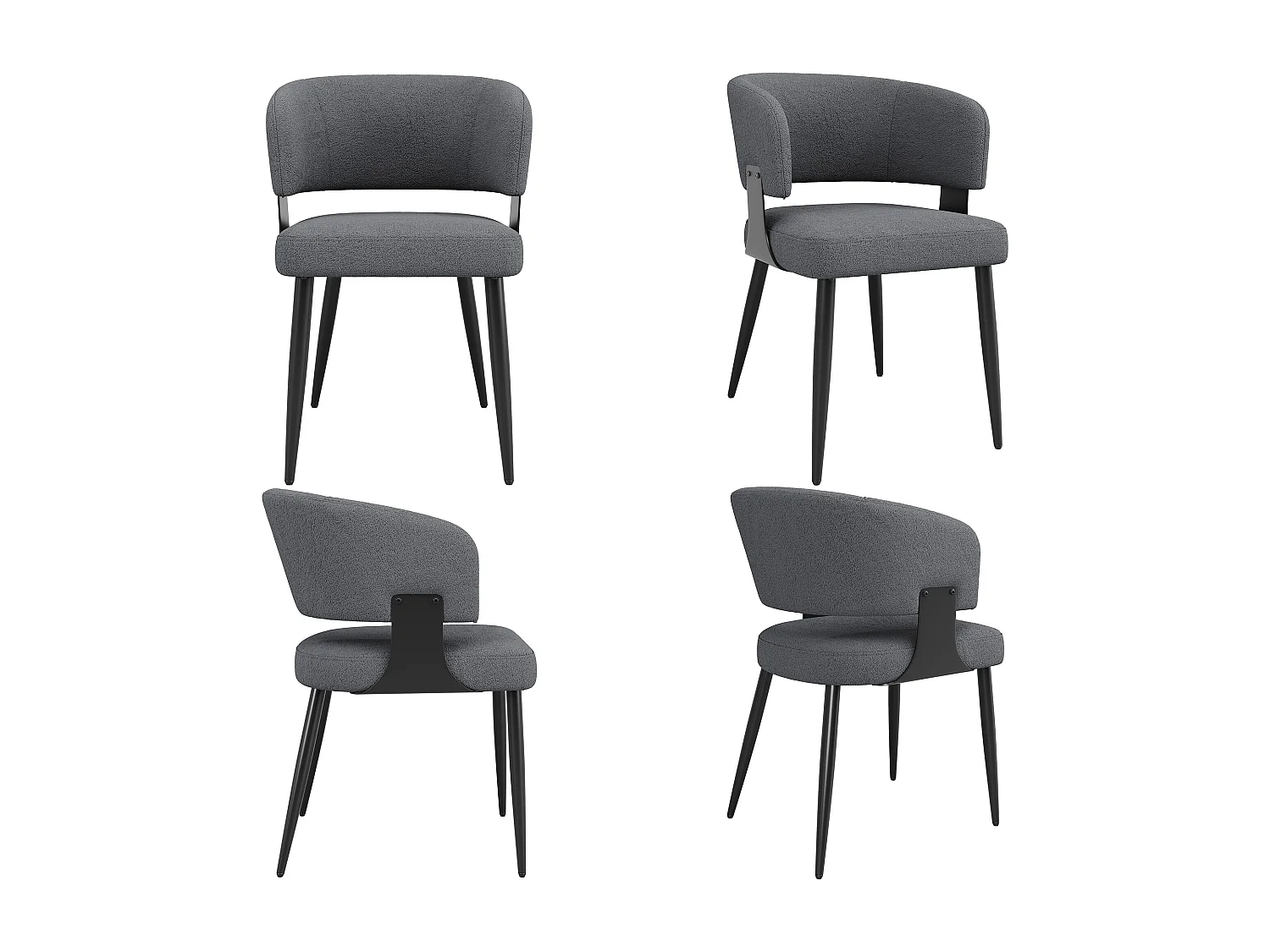 Set van 4 eetkamerstoelen - Stoel met gebogen rugleuning en armleuningen - lamsvacht - grijs