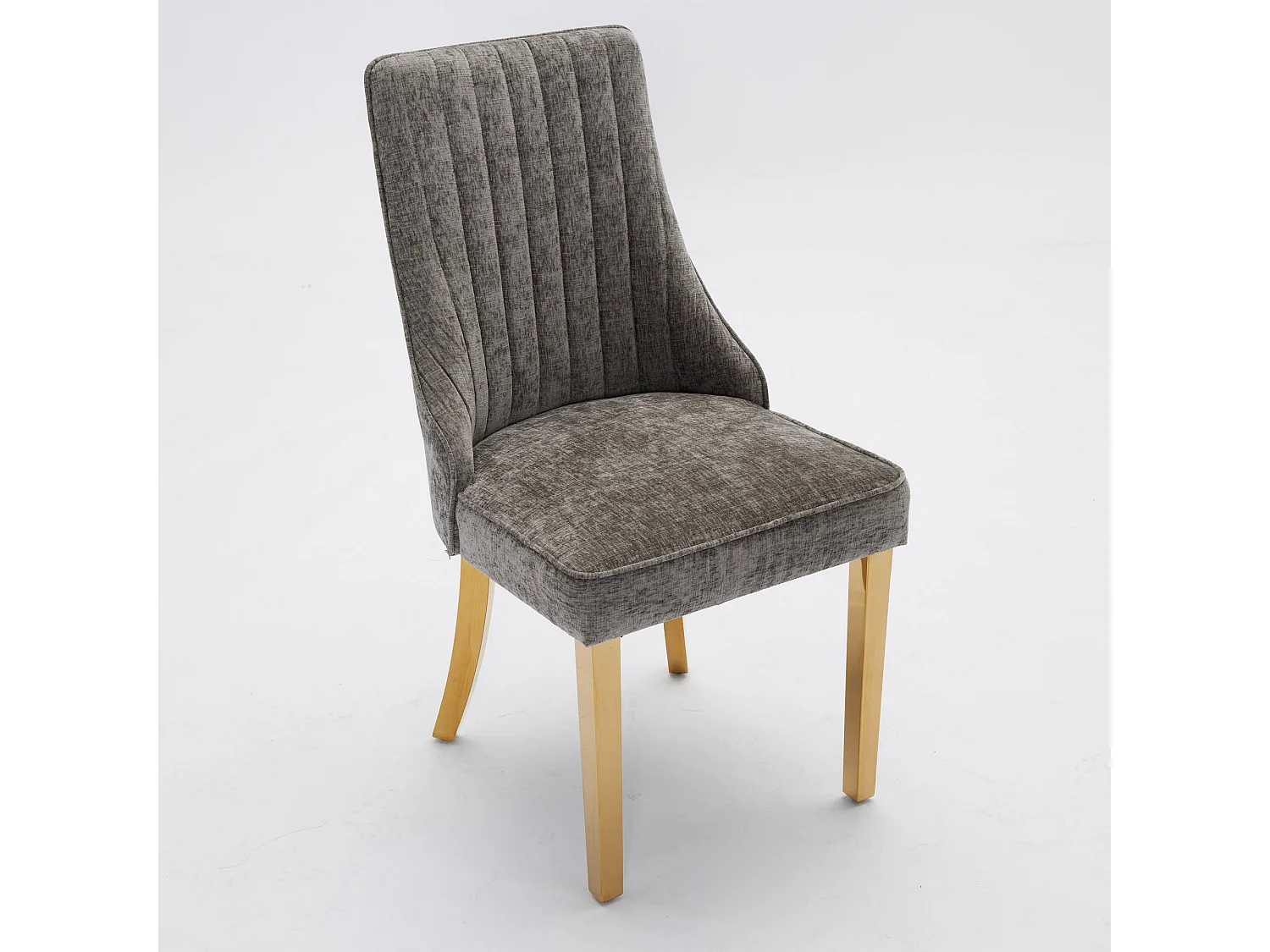 Lot de 2 chaises de salle à manger - Chaises avec pieds en acier inoxydable galvanisé doré et dossiers rembourrés - chenille gris